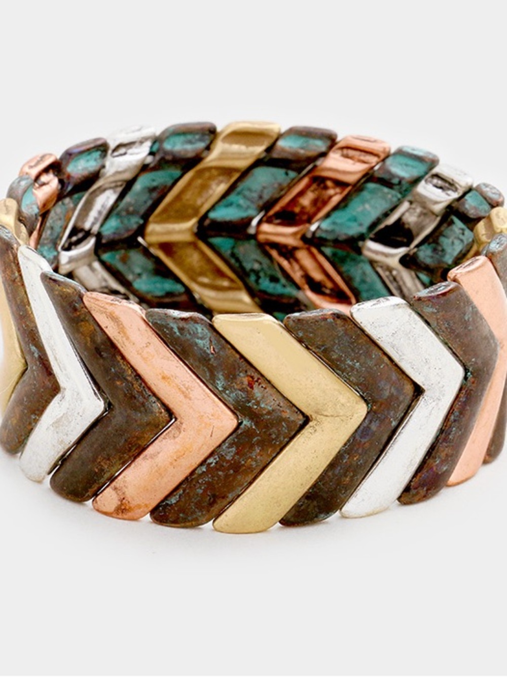 Multitone Chevron Stretch Bracelet - Mixed Metal